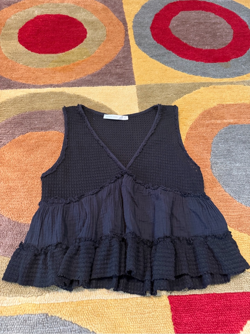 Altar’d State Samara Waffle V Neck Tank Top Black Size Small